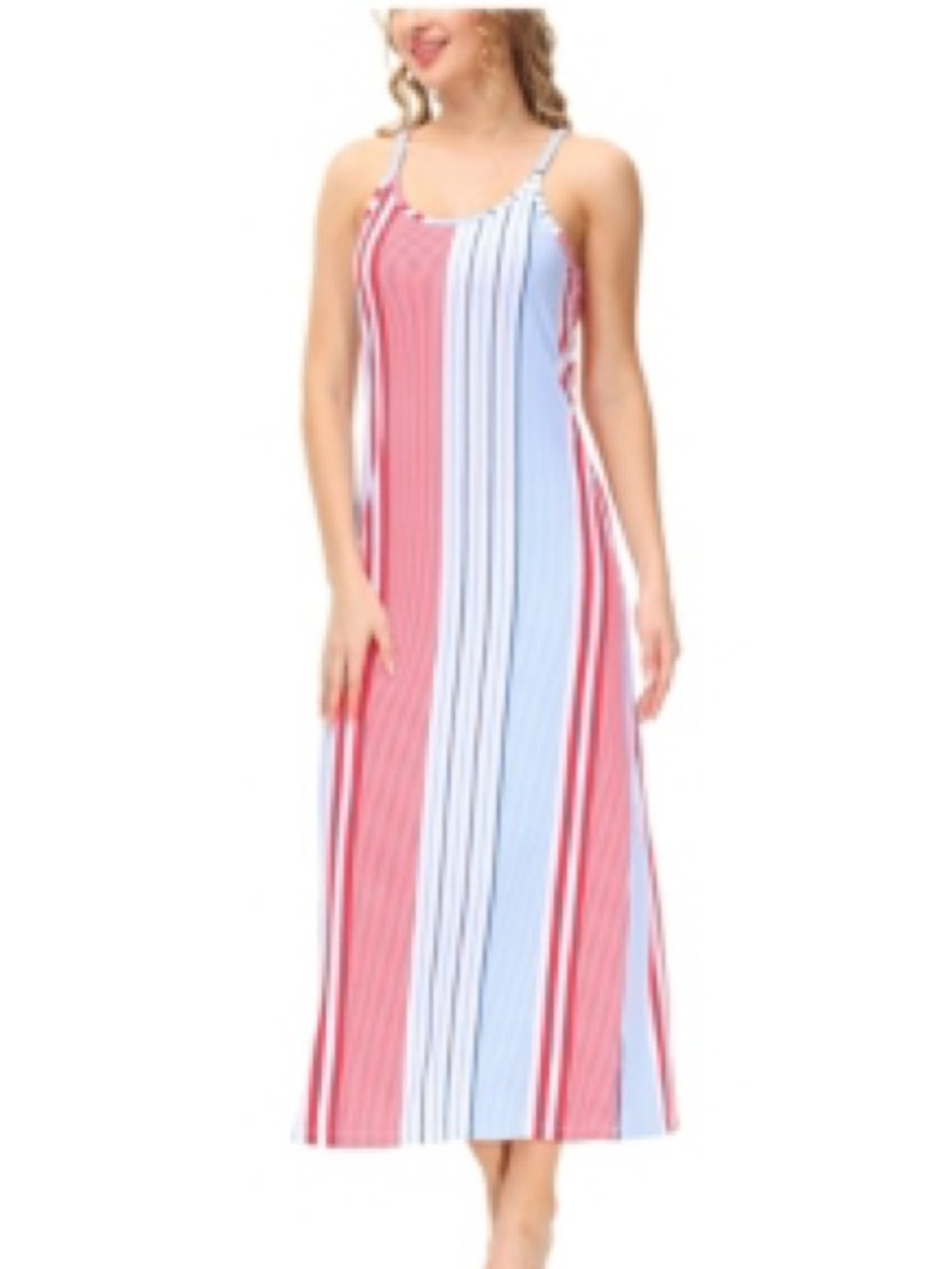 NWT Echo Sleepwear Red, White, & Blue Striped Long Tank Nightgown Large Casual